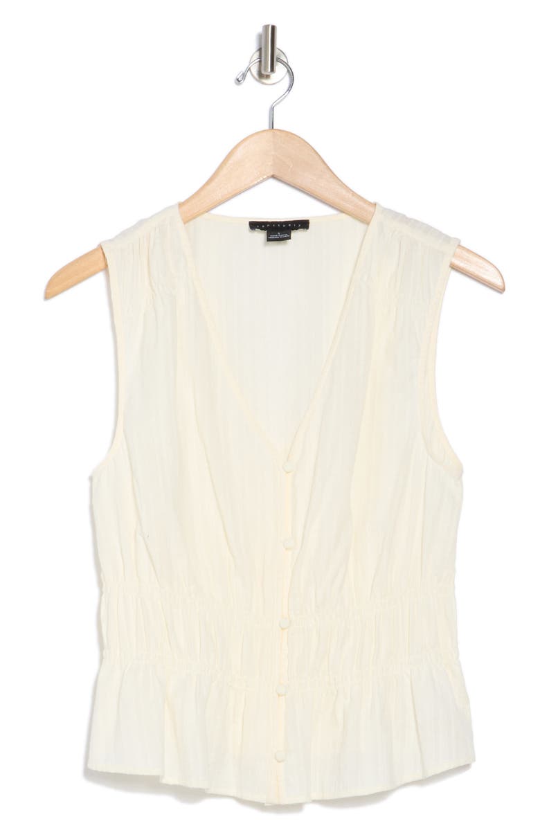 Sanctuary Shirred Cotton Dobby Button-Up Top, Alternate, color, 