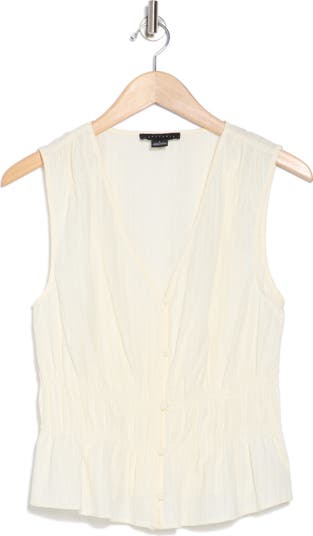 Sanctuary Shirred Cotton Dobby Button-Up Top | Nordstromrack