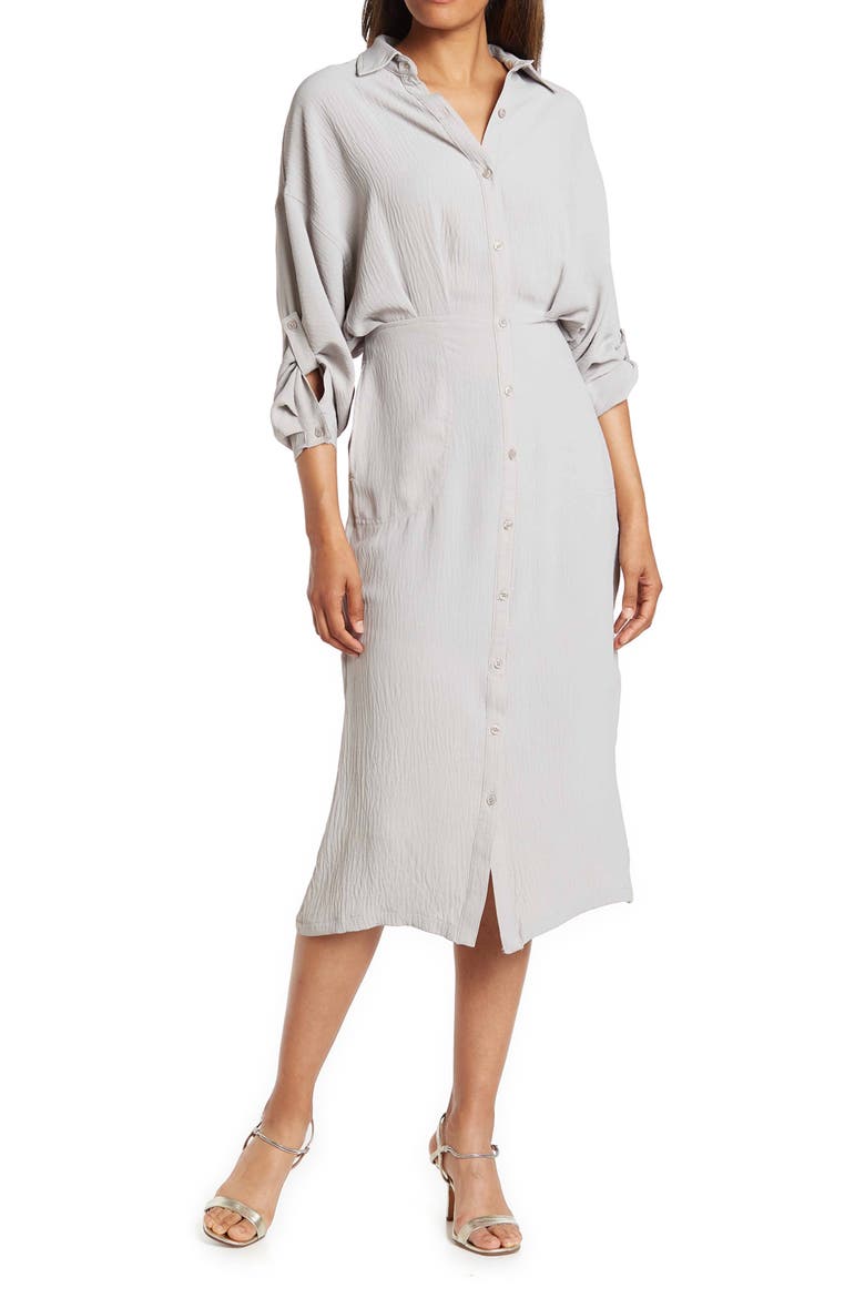 Career Button Front Midi Shirt Dress, Main, color, DOVE-DOVE