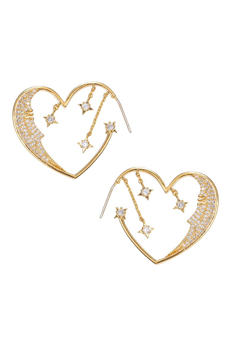 Moon & Star Heart Hoop Earrings, Main, color, GOLD