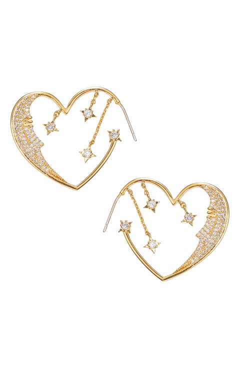 Moon & Star Heart Hoop Earrings
