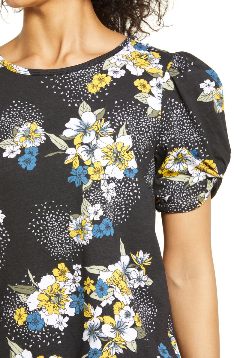 Bobeau Print Puff Sleeve Cotton T-Shirt, Alternate, color,