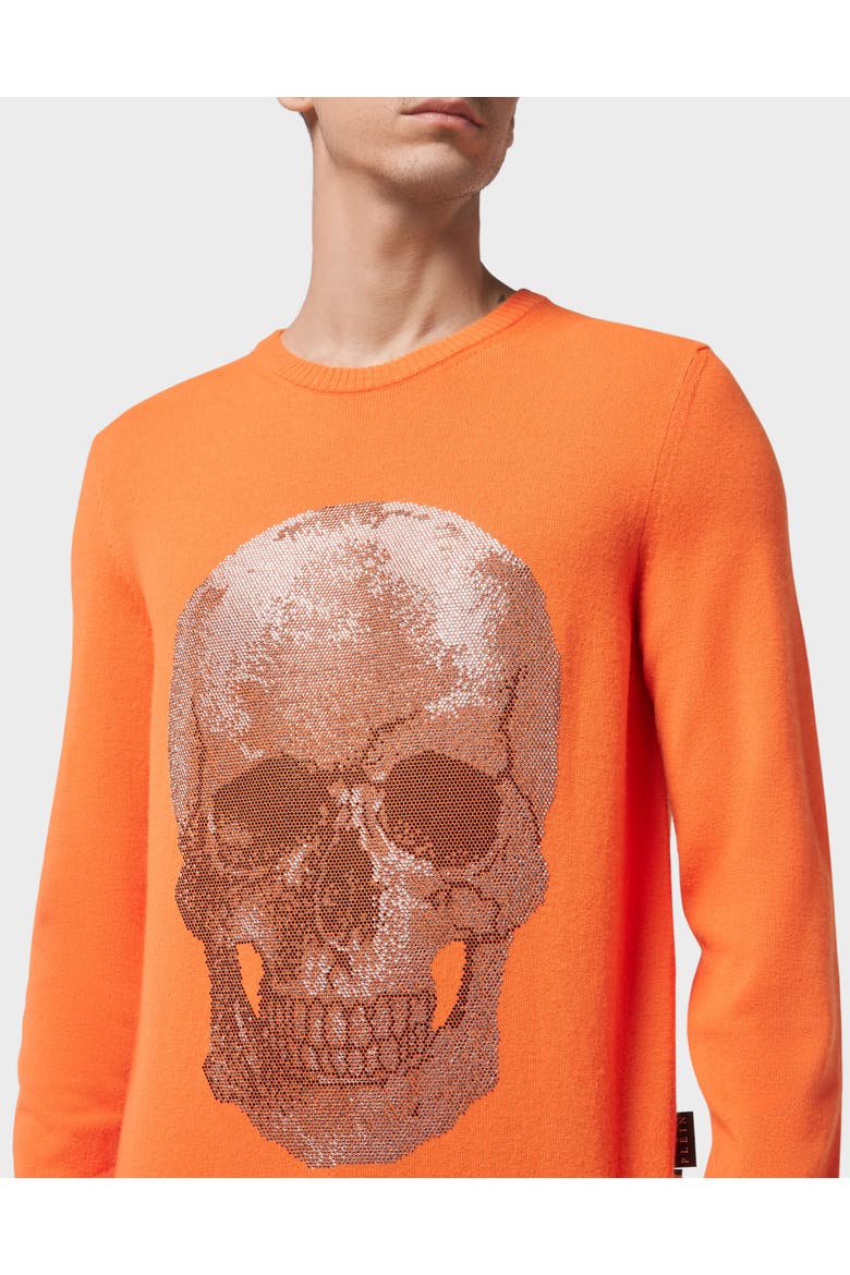 Cashmere Pullover Round Neck Ls Iconic Plein With Crystals Men, Alternate, color, orange