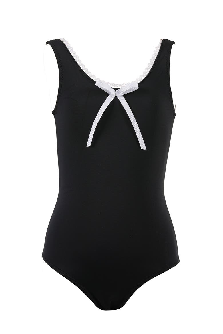 The Timeless Monochrome Lace-Trimmed and Center Bow One-Piece Swimsuit, Main, color, Black