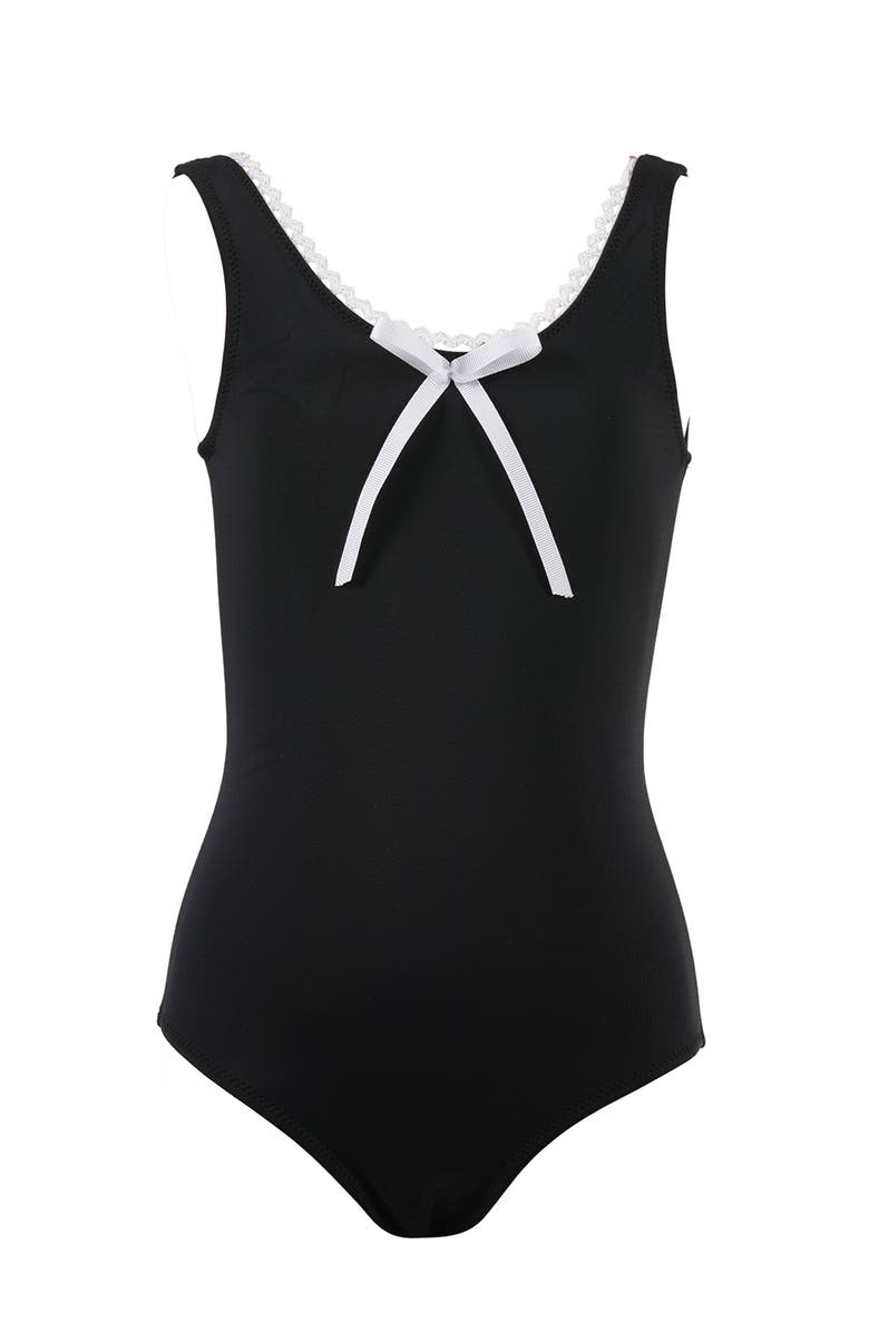 NESSI BYRD The Timeless Monochrome Lace-Trimmed and Center Bow One-Piece Swimsuit, Main, color, Black