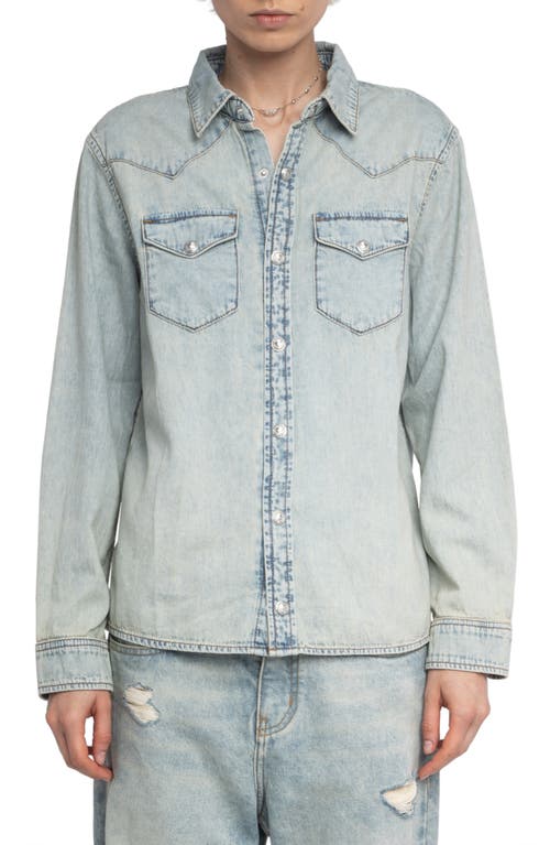 Zadig & Voltaire Saby Studded Denim Button-up Shirt In Blue