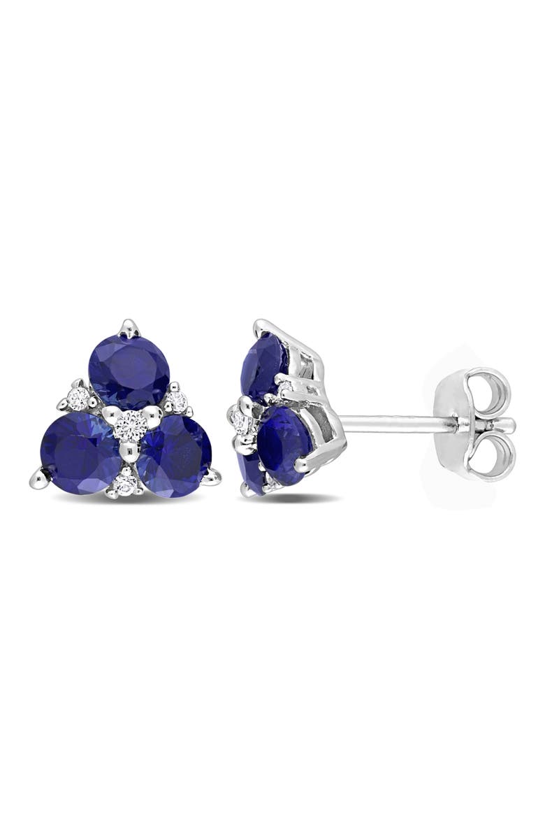 Sterling Silver, Created Blue Sapphire, & Created White Sapphire Stud Earrings, Main, color, BLUE