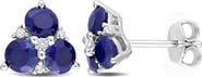 DELMAR Sterling Silver, Created Blue Sapphire, & Created White Sapphire Stud Earrings