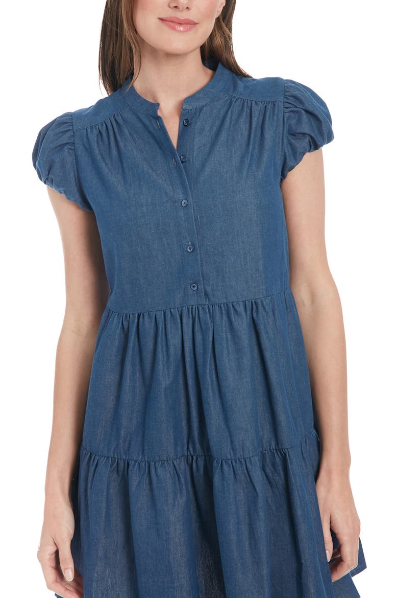 Bubble Sleeve A-Line Minidress, Alternate, color, DENIM