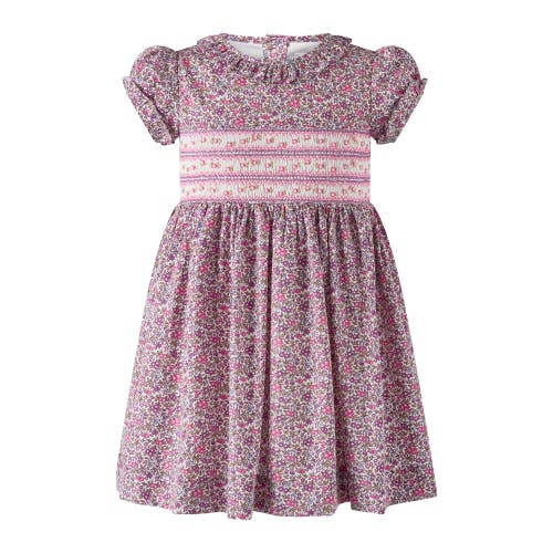 Rachel Riley Kids'  Floral Ss Smocked Dress In Purple