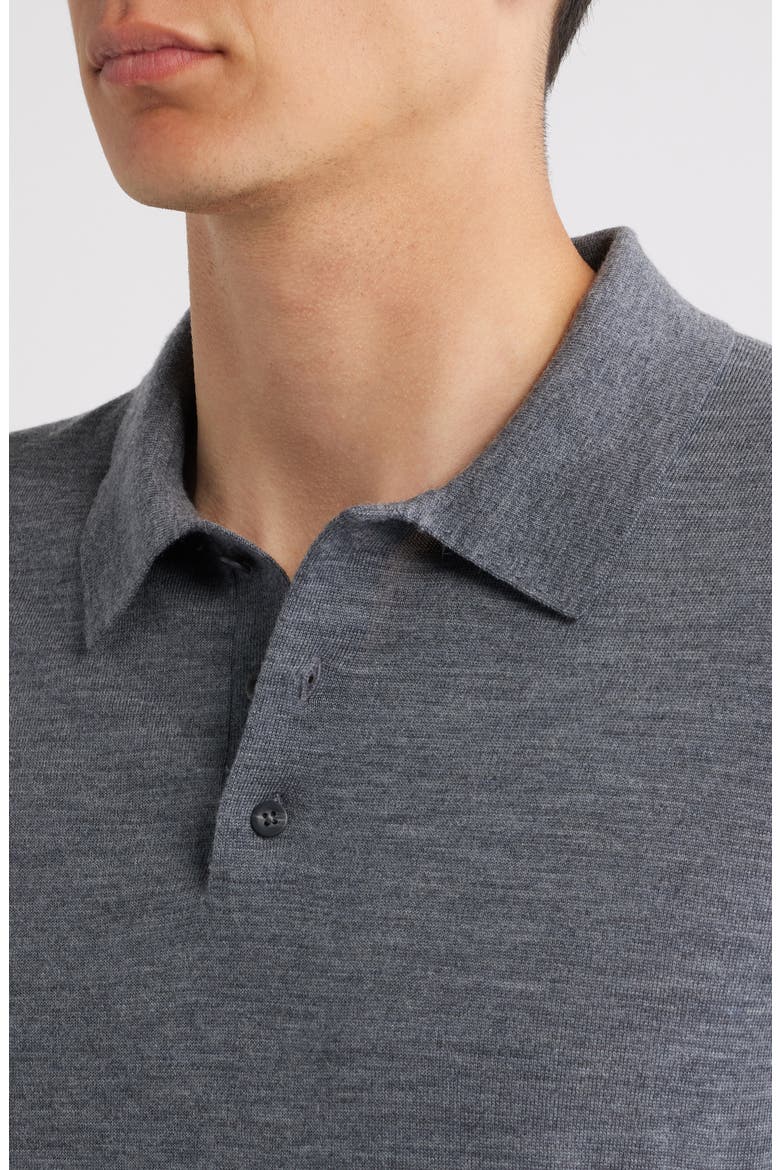 Short Sleeve Merino Wool Polo Sweater, Alternate, color, MEDIUM HEATHER GREY