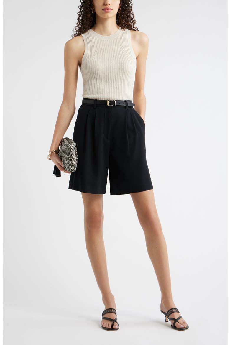 Pleat Front Trouser Shorts, Alternate, color, BLACK