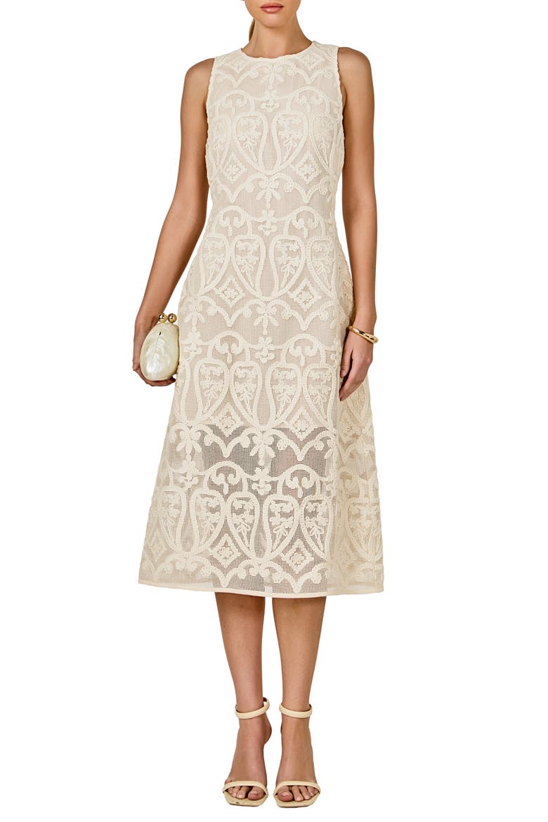 Lace Sleeveless Midi Dress, Main, color, BEIGE