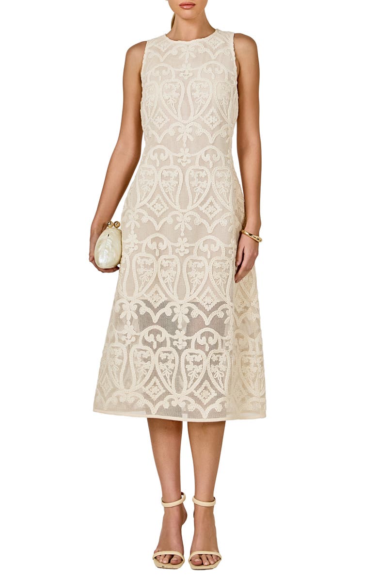 Endless Rose Lace Sleeveless Midi Dress, Main, color, Beige