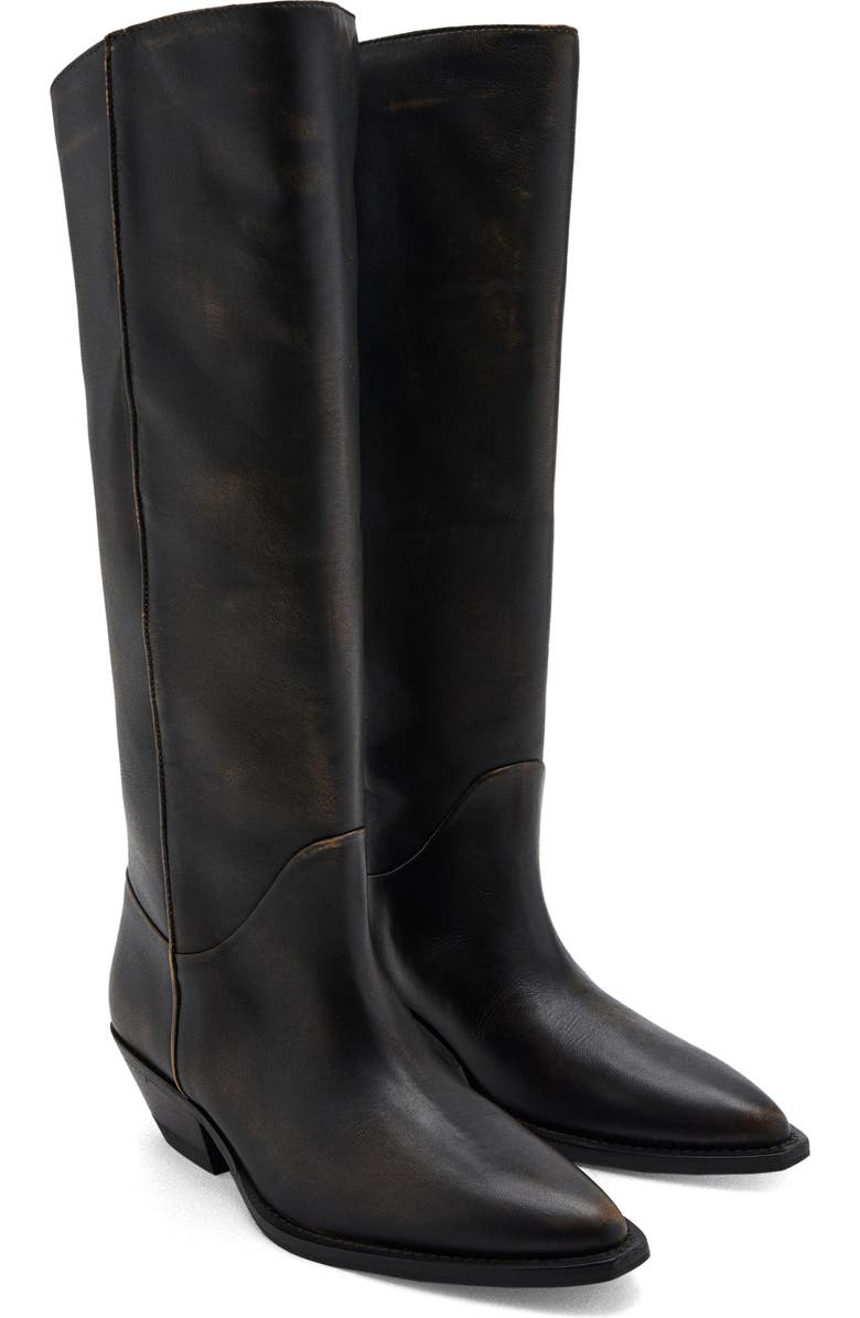 MANGO Worn Look Leather Boot, Main, color, Brown