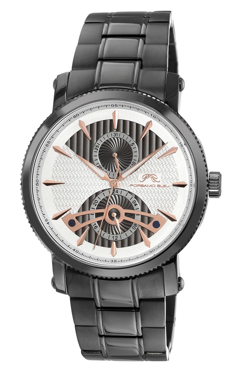 PORSAMO BLEU Men's Russel Guilloche Stainless Steel Watch, 46mm, Main, color, 