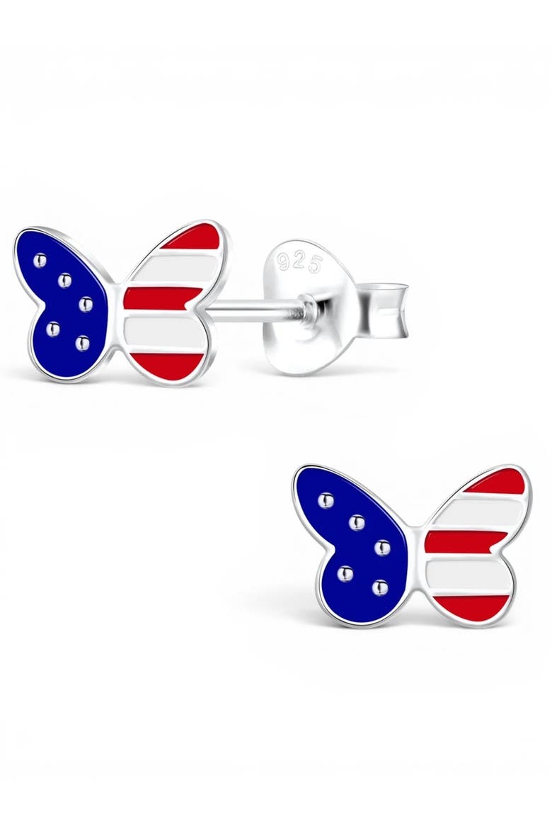Sterling Silver USA Flag Butterfly Stud Earrings, Main, color, Metallic Silver