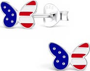 Mia Belle Girls Sterling Silver USA Flag Butterfly Stud Earrings