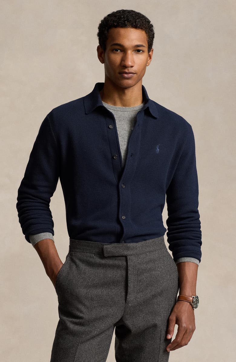 Polo Ralph Lauren Embroidered Logo Cotton Piqué Cardigan, Alternate, color, 