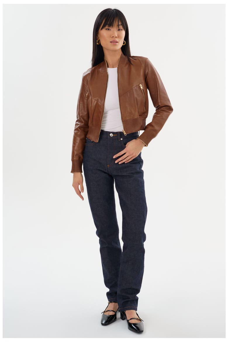 Kordella | Reversible Leather Bomber Jacket, Alternate, color, Luggage/Gold