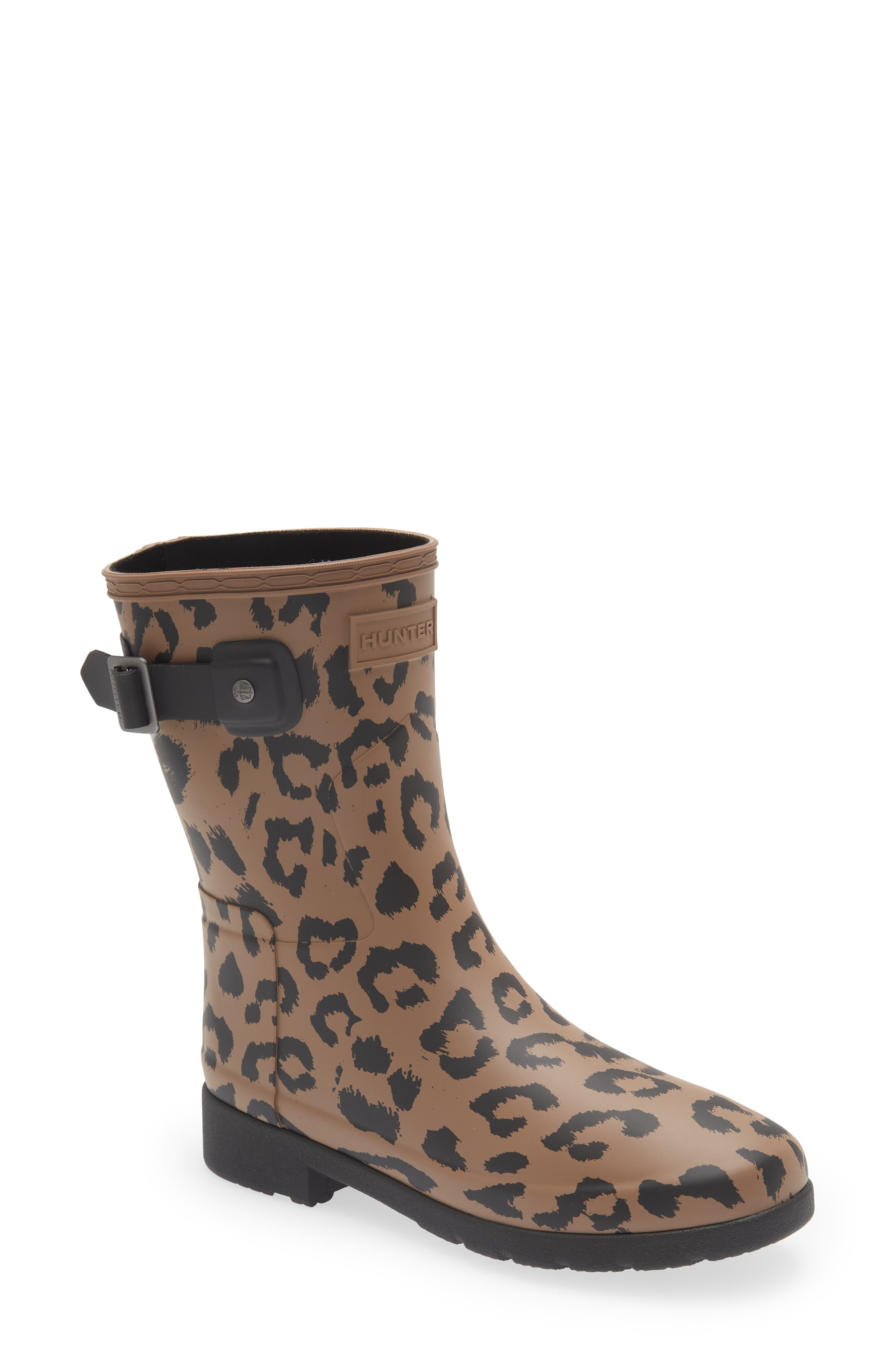 Hunter Original Refined Short Leopard Waterproof Rain Boot, Main, color, 