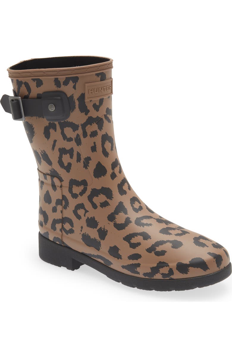 Hunter Original Refined Short Leopard Waterproof Rain Boot, Main, color,