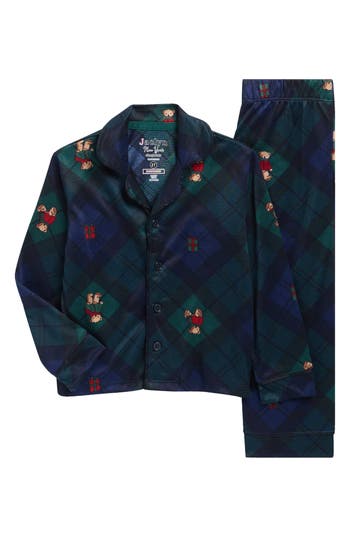 Jaclyn Kids' Matching Family Bear Plaid Two-piece Pajamas In Black