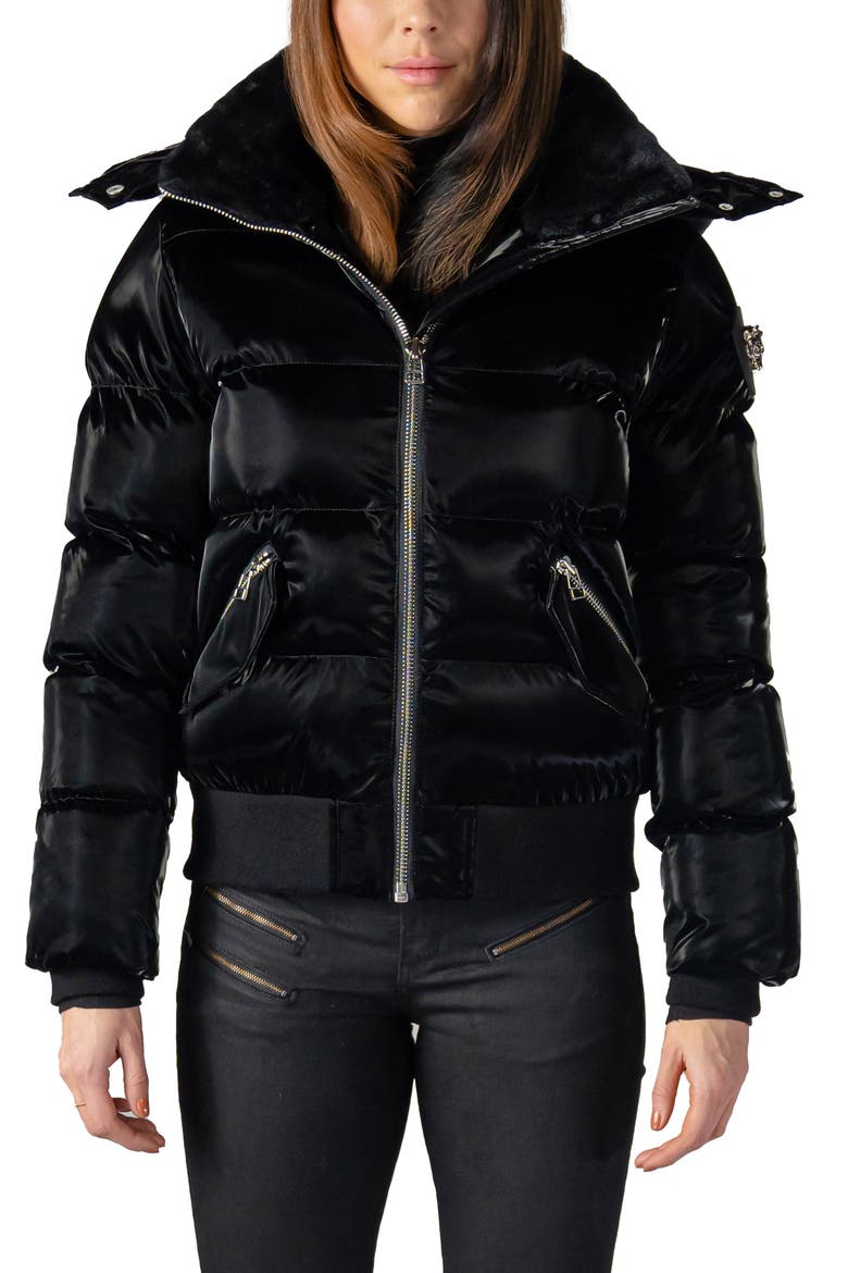 Woody Water Resistant Faux Fur Lined Hooded Quilted Puffer Jacket, Main, color, ALL WET BLACK