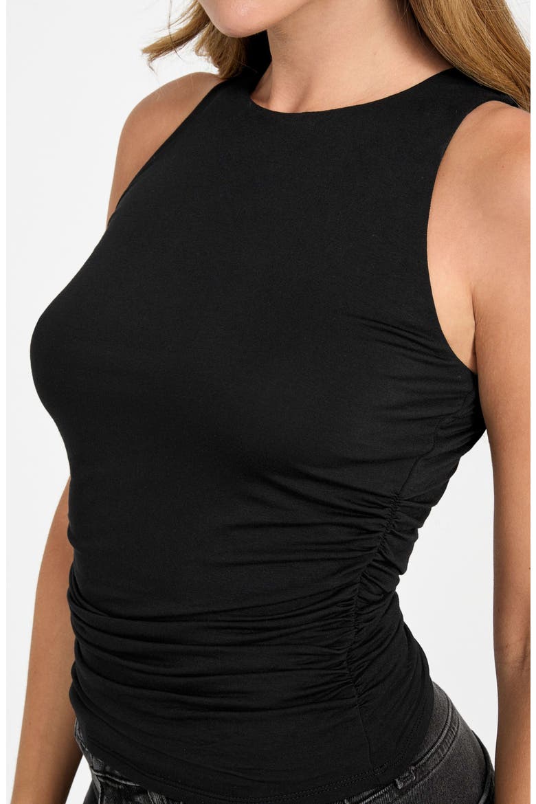 Zaneta Shirred Tank, Alternate, color, BLACK-BLACK