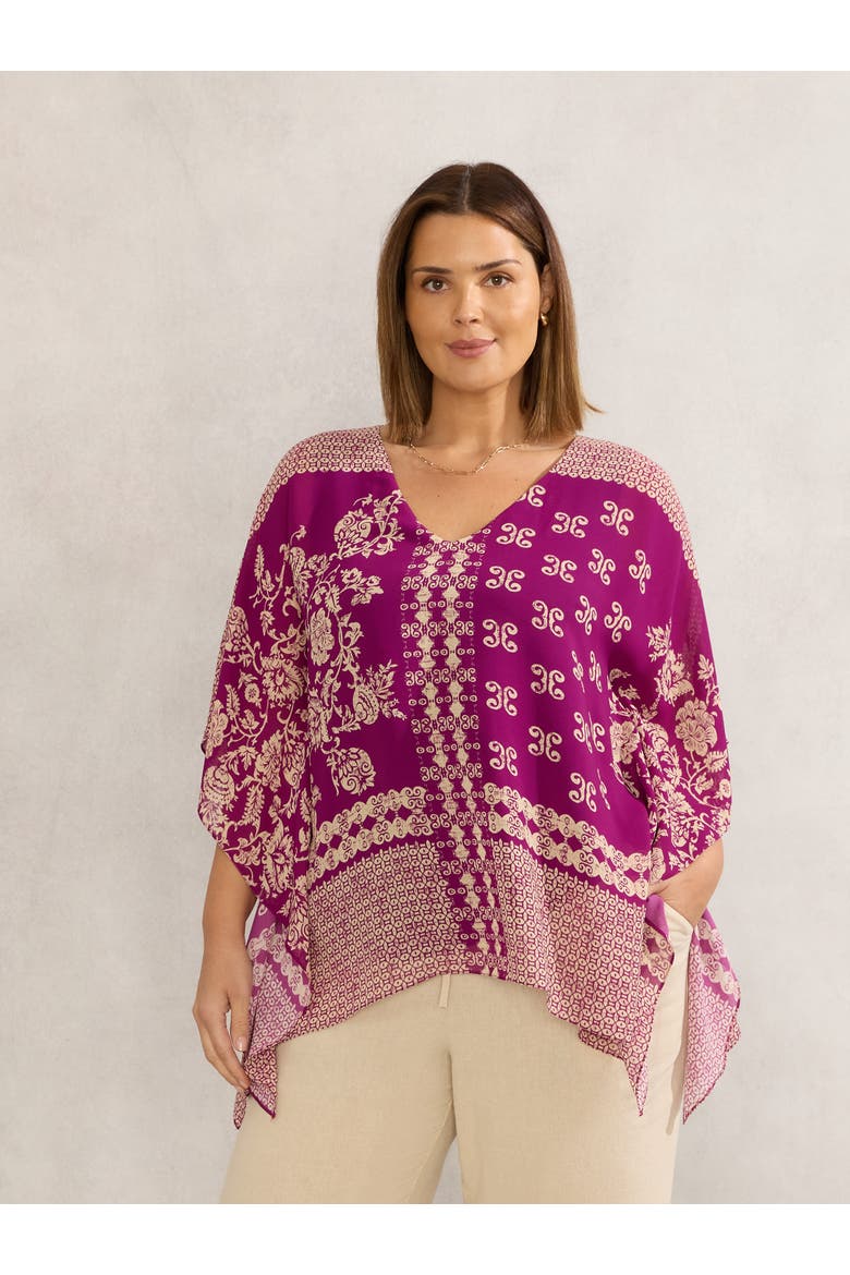 Bandana Print Chiffon V-Neck Top, Main, color, Magenta