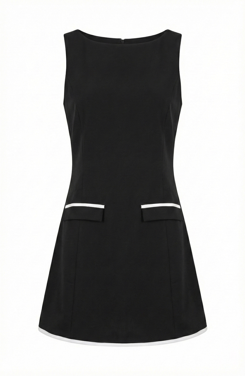 Modenaire Sleeveless Contrast Trim Mini Dress, Alternate, color, Black