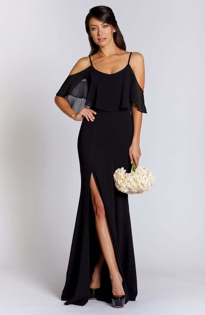 Dress the Population Diana Cold Shoulder Side Slit Gown, Alternate, color, 