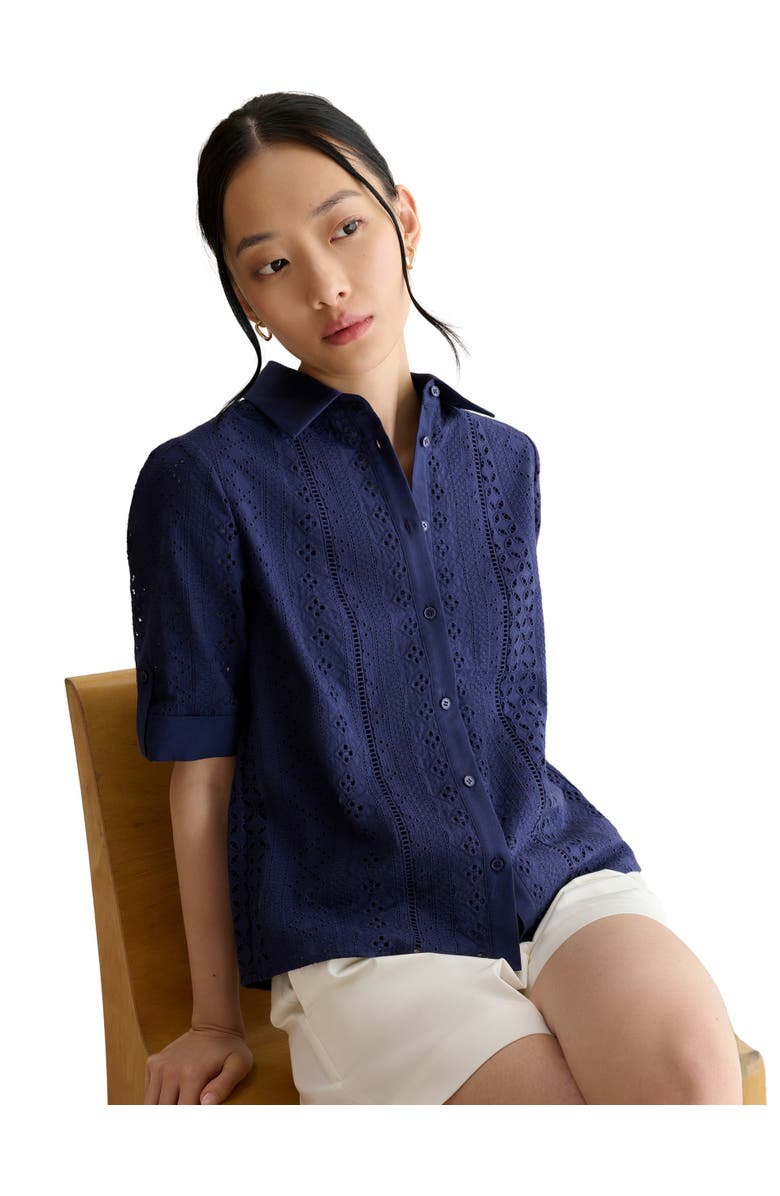 HOBBS LONDON Cristie Short Sleeve Loose Fit Shirt, Main, color, True Navy