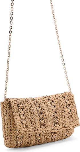 Ring Embellished Woven Straw Shoulder Bag