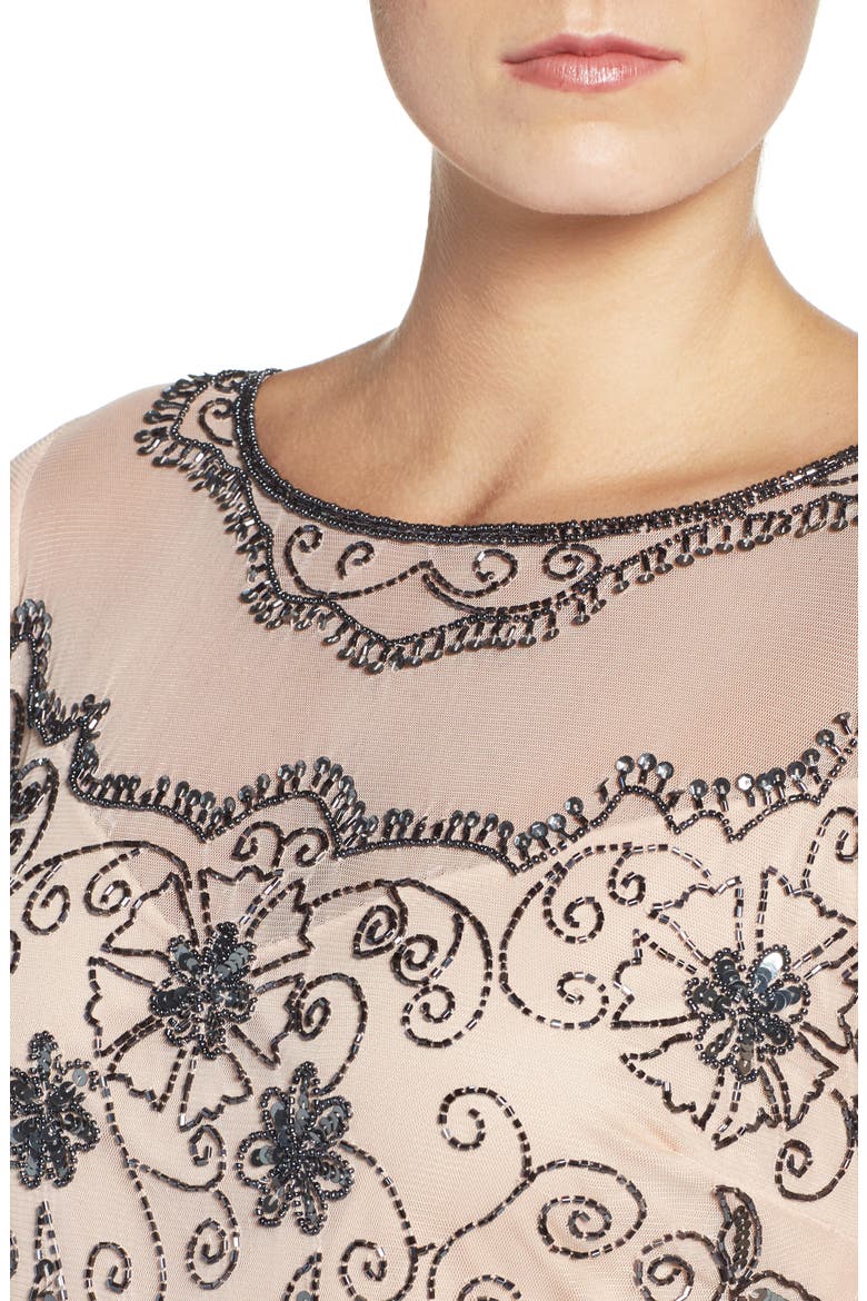 Beaded Mesh Sheath Dress, Alternate, color, ROSE