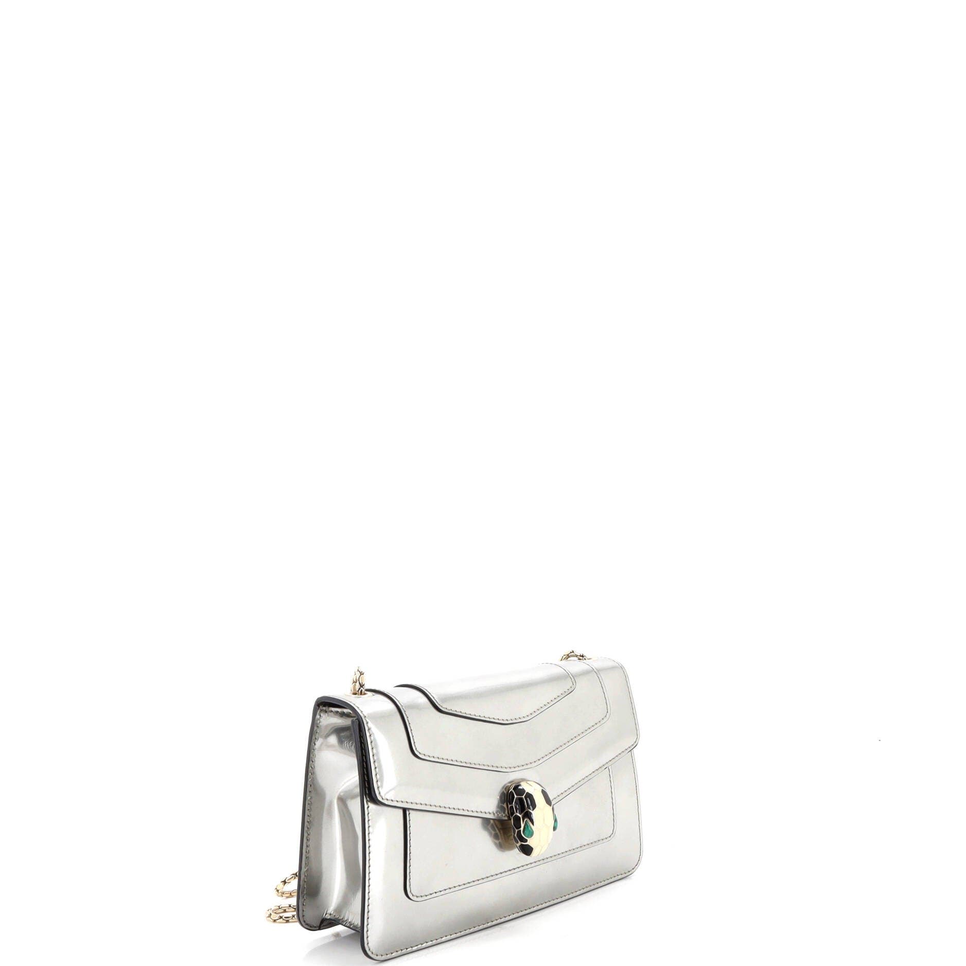 Serpenti Forever Shoulder Bag Metallic Leather Small, Alternate, color, Metallic Silver