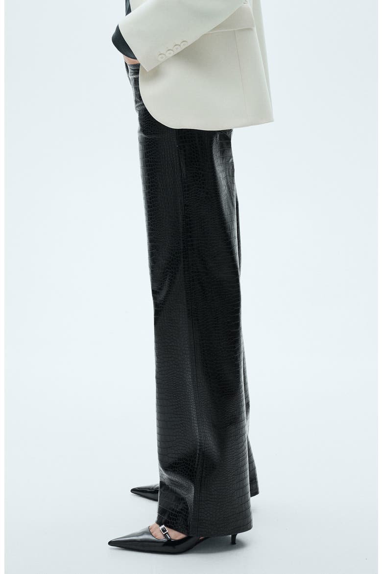 Snakeskin Effect Faux Leather Straight Pants, Alternate, color, BLACK