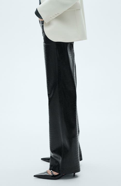 Shop Mango Snakeskin Effect Faux Leather Straight Pants In Black