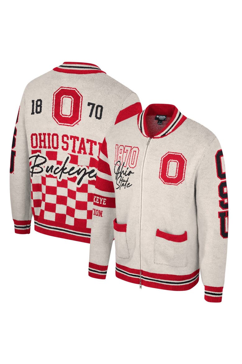 Unisex The Wild Collective Cream Ohio State Buckeyes Jacquard Full-Zip Sweater, Main, color, Cream