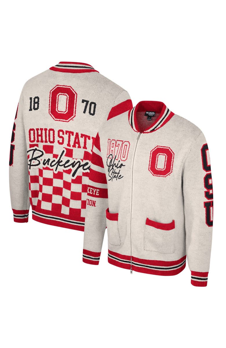 THE WILD COLLECTIVE Unisex The Wild Collective Cream Ohio State Buckeyes Jacquard Full-Zip Sweater, Main, color, Cream
