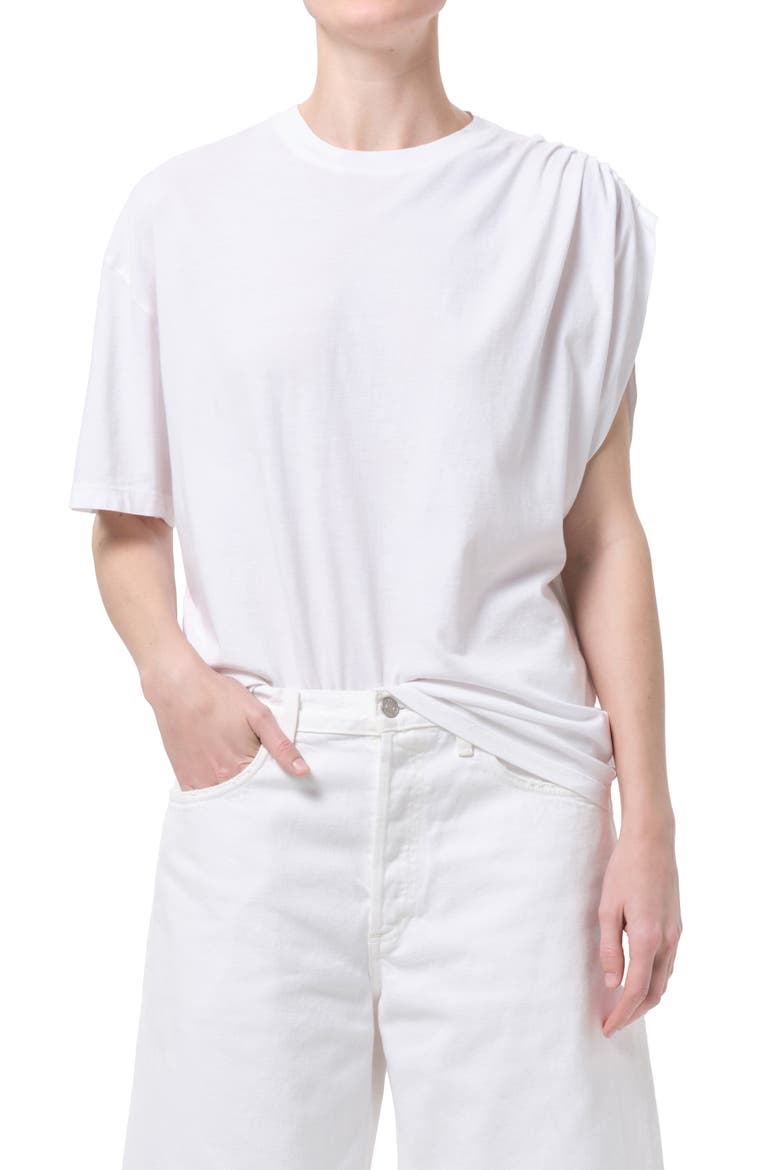 Roma Ruched Sleeve Organic Cotton T-Shirt, Main, color, WHITE