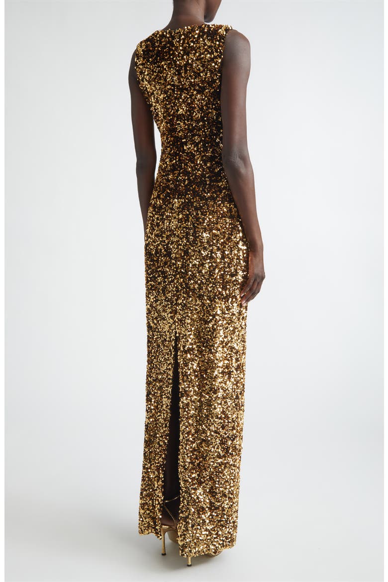 Pailette Embroidered Column Gown, Alternate, color, GOLD METALLIC