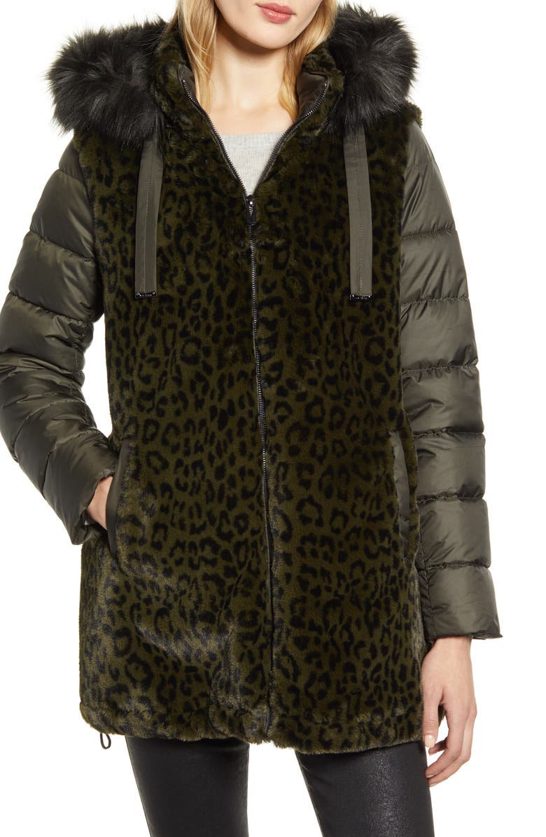 Via Spiga Water Resistant Faux Fur Puffer Coat, Alternate, color,