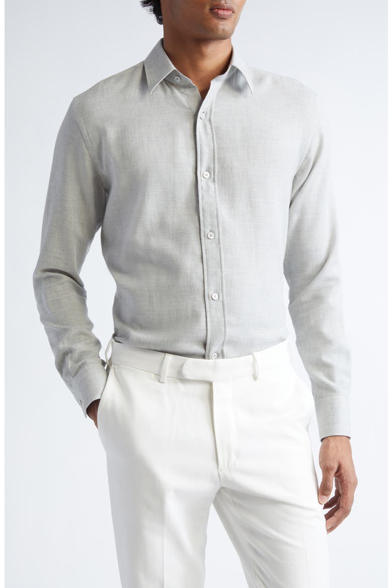 Cotton & Cashmere Mélange Twill Button-Up Shirt, Main, color, IG100 GREY