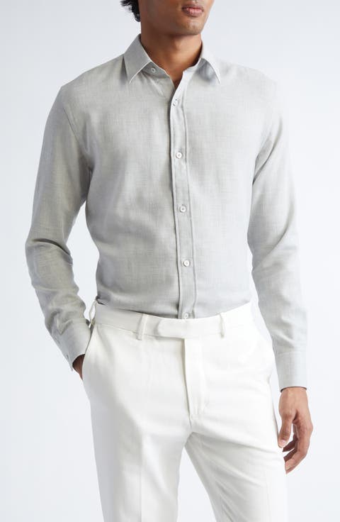 Cotton & Cashmere Mélange Twill Button-Up Shirt