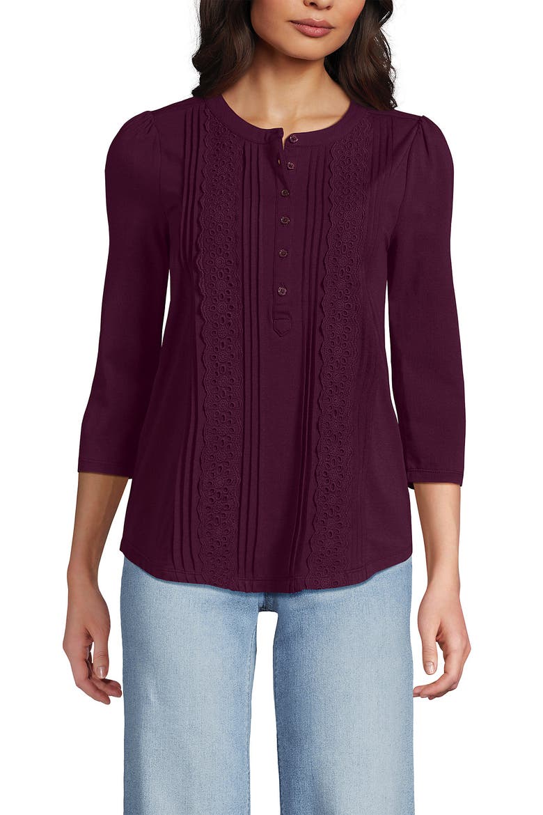 Plus Size 3/4 Sleeve Lightweight Jersey Embellished Top, Alternate, color, Vivid Plum