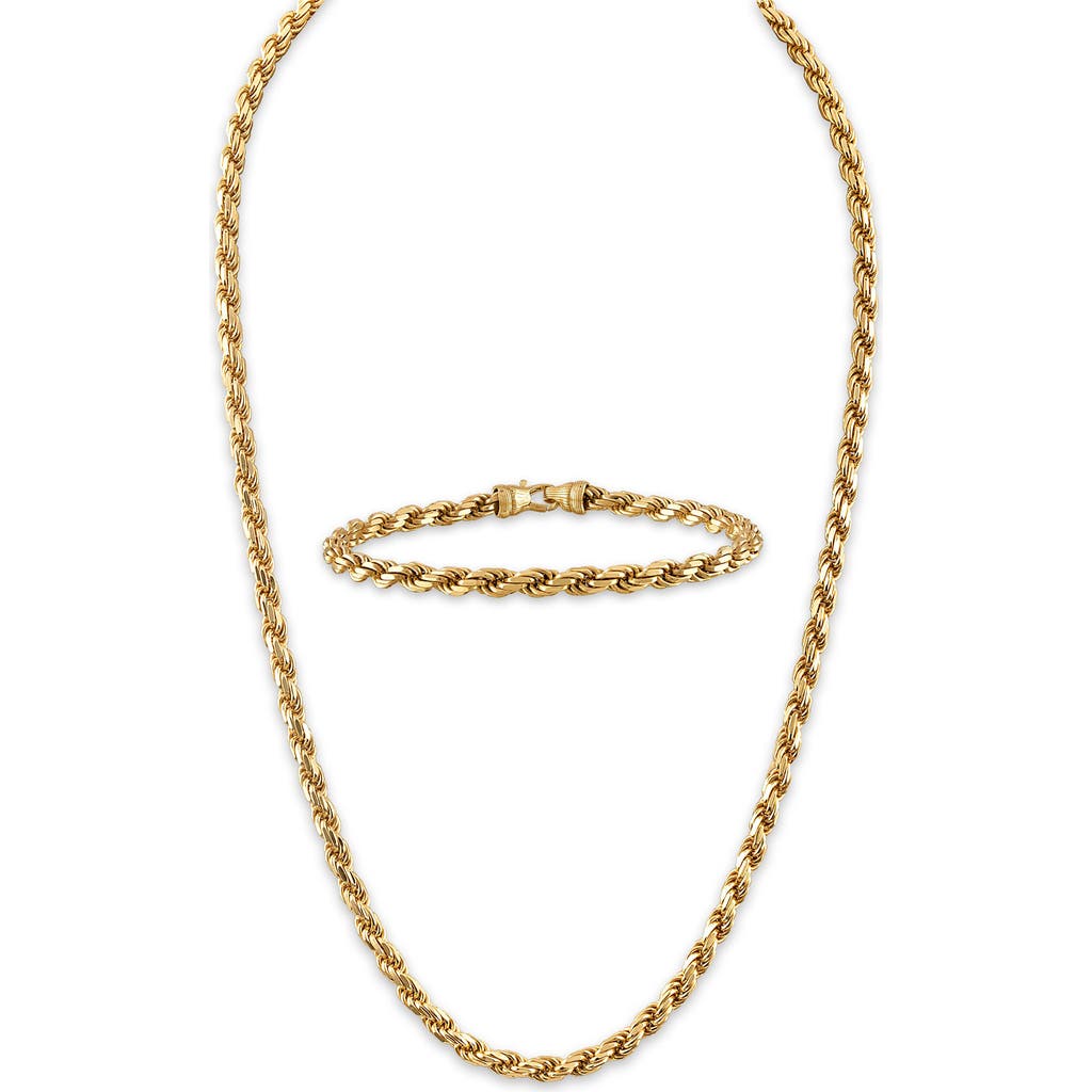 Shop Esquire Set Of 2 14k Gold Plated Sterling Silver Rope Chain Bracelet & Necklace Set