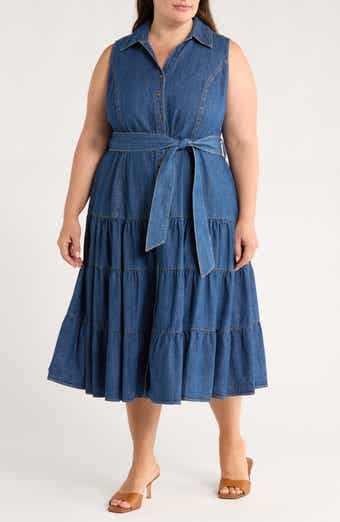 JASON WU Sleeveless Tiered Denim Shirtdress