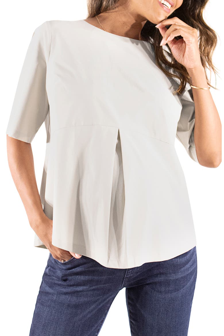 Ingrid & Isabel® Animal Print Zip Back Maternity Top, Main, color, PELICAN