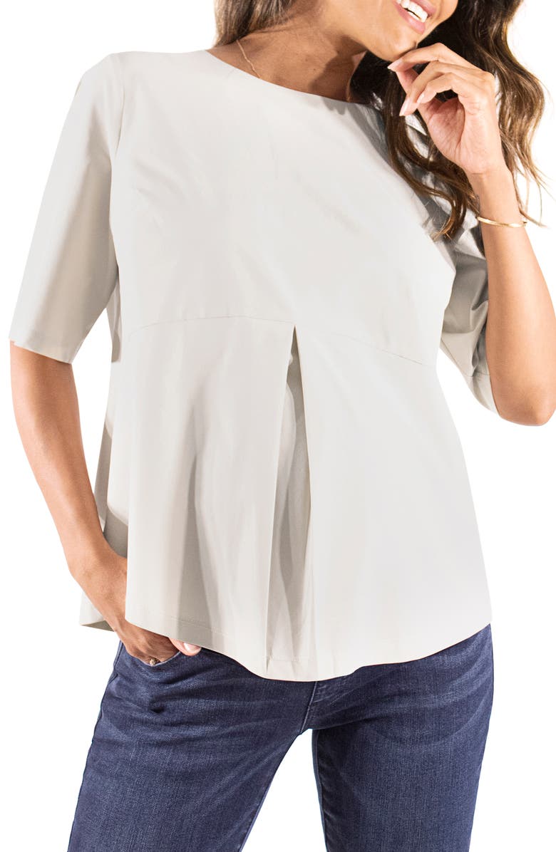 Ingrid & Isabel<sup>®</sup> Animal Print Zip Back Maternity Top, Main, color, Pelican